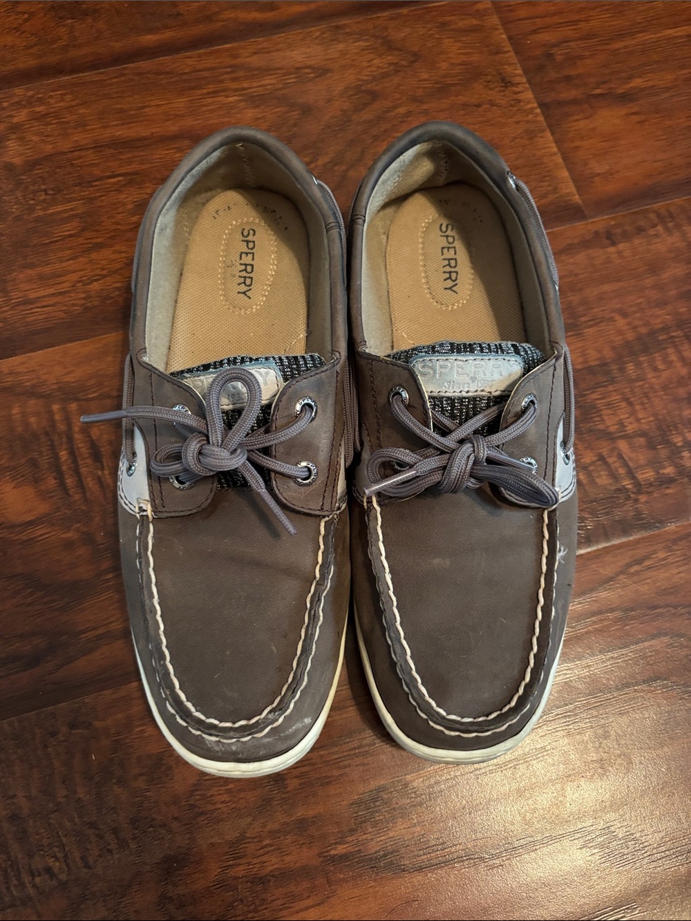 Sperry Gray/Brown Leather Boat Shoes